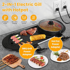 2-in-1 Electric Hot Pot & Korean BBQ Grill, 2200W Smokeless Non-Stick Indoor Combo with Dual Temperature Control, Shabu Shabu Hot Pot w/Large Capacity Tray, 5 Firepower Settings for 2-12 People, 110V