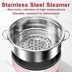 Dezin Hot Pot Electric with Steamer Upgraded, Non-Stick Sauté Pan, Rapid Noodles Electric Pot, 1.5L Mini Pot for Steak, Egg, Fried Rice, Ramen, Oatmeal, Soup with Power Adjustment