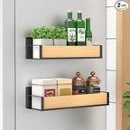 HuggieGems 2 Pack Magnetic Spice Storage Rack Organizer for Refrigerator and Oven, Wood Fridge Organizers and Storage