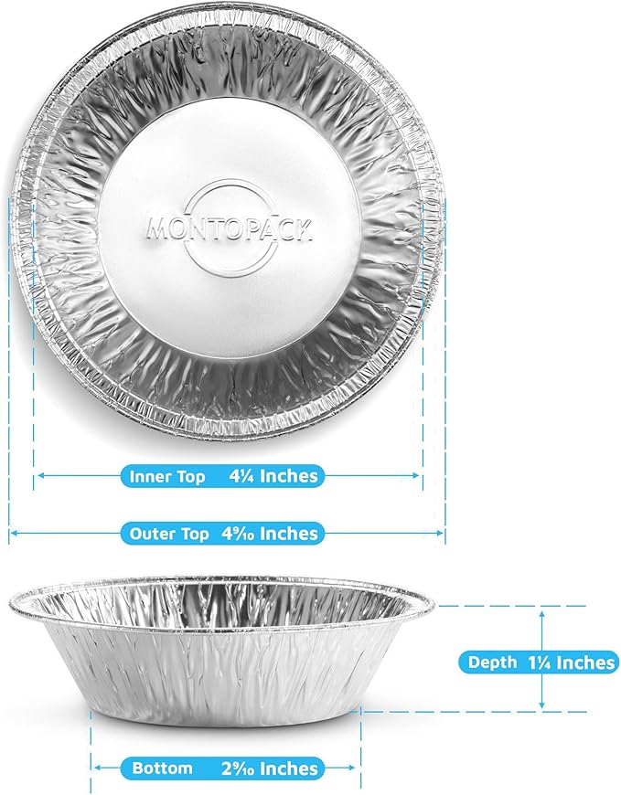 MontoPack Disposable 5" Aluminum Foil Pie/Tart Pans (100 Pack) | 5 Inch Round Cake Pan for Baking Personal Mini Pies, Homemade Cakes & Quiche | Oven Safe Foil Tins Easily Stack & Store Freeze & Reheat