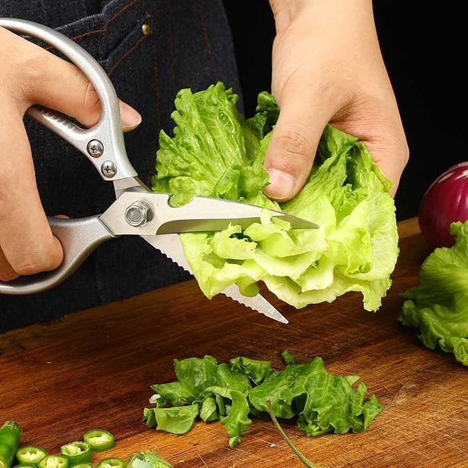 8.5" Kitchen Scissors for Food Chef Scissors Heavy Duty Culinary Scissor Full Metal Professional Sharp Kitchen Shears for Cooking Chicken Meat Pizza, Silver