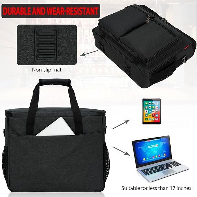 Bartender Bag, Bartender Kit Travel Bag for Cocktail Shaker Set, Portable Carrying Case with Compartments for Wine Bottles, for Travel Home Indoor Outdoor Party(Bag Without Tools)