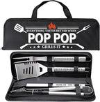 Pop Pop Gifts from Grandkids, Gifts for Poppop Grandparents Day, Grilling Accessories, Heavy Duty Stainless Steel Grill Set BBQ Grill Tools for Outdoor Grill with Aluminum Case, Grill Utensils Set