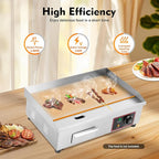 22 Inch Commercial Electric Griddle Flat Top, 110V 1.6KW Grill Hot Plate BBQ Countertop, Stainless Steel Electric Table Stove Fry Pan Adjustable Suitable For Kitchen, Steak Restaurants