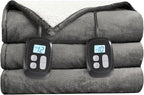 Electric Heated Blanket Queen Size - 84"x90", Soft Flannel Heating Blanket, 10 Heating Levels, 1-12 H Auto Shut Off, Dual Controllers, Breathable Warm and Washable for Bed, Light Grey
