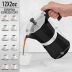 Zulay Moka Pot Espresso Stovetop Coffee Maker - Leak-Proof, Stainless Steel, Easy to Clean, Heat Resistant Handle & Knob - for Authentic Cuban & Italian Style Espresso - Makes 12 Espresso Cups - Black