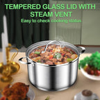 STOCKPOT Cooking Pot, Stainless Steel Stock Pot with Glass Lid, 6 Quart Soup Pot, Induction Compatible, Dishwasher Safe