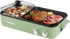 Topwit Hot Pot Electric with Grill, 2 in 1 Indoor Non-Stick Electric Pot and Griddle for Korean BBQ, Steaks, Shabu Shabu and Noodles, Independent Dual Temperature Control, Fast Heating, Green