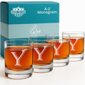 Monogrammed Gifts for Men - 4PC 11 Oz Custom Whiskey Glasses (Y-Monogram) - Engraved Whiskey Glasses - Personalized Whiskey Glasses - Unique Bourbon Glasses - Personalized Glass Gifts for Dad