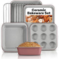 Gotham Steel 6 Pc Stackable Baking Pans Set, 70% Space Saving Design, Ceramic Bakeware Sets Non Toxic Made Without PFOA PFOS, with Baking Sheet Tray, Cake & Muffin Pans, Oven & Dishwasher Safe