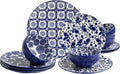 LEHAHA 12 Pieces Modern Porcelain Dinnerware Set，Service for 4, Ceramic Plates and Bowls Sets, Kitchen Dinner, Salad, Dessert Plate and Cereal Bowl Set, Ceramics Dishes Set, Blue and White