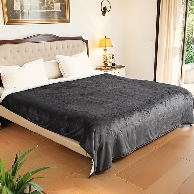 Electric Heated Blanket King Size - 90"x100", Soft Flannel Heating Blanket, 10 Heating Levels, 1-12 H Auto Shut Off, Breathable Warm and Washable for Bed, Dark Grey