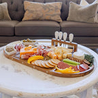 Large Wooden Charcuterie Board Set (Sealed Clear Finish) - 3-Piece Magnetic Long Serving Board Tray with Charcuterie Accessories - Acacia Wood Cheese Platter with Cheese Knife Set & Dishes - Brown