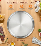 Yuiicaov Stainless Steel Pizza Pan 13½ inch, Pizza Pan for Oven, Steel Pizza Tray, Durable Round Pizza Plate Pizza Baking Sheet, Easy Clean & Dishwasher Safe, Set of 1