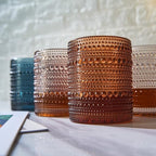 Khen Beaded Hobnail Tumbler Drinking Glasses Set | Set of 6 | Vintage Colored Hobnails 11 OZ Muted Bubble Design Whiskey, Old-Fashioned, Embossed Design Glass Water, Wine, Cocktail HAND WASH ONLY