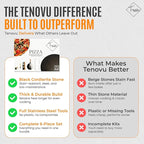 Tenovu Supply 6 Piece Pizza Stone for Oven and Grill with 13" Black Cordierite Stone, Metal Holder/Rack, Stainless Steel Peel, Dough Cutter, Cutter Rocker, and Server - Pizza Oven Accessories