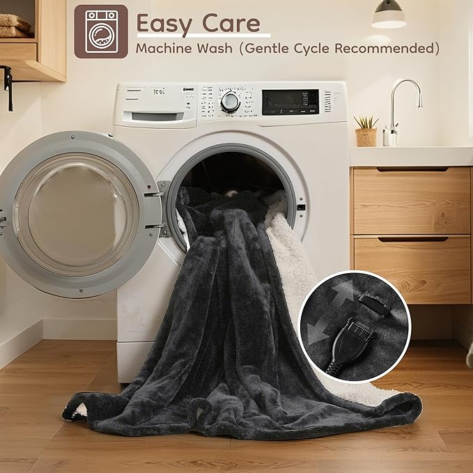 Electric Heated Blanket Full Size - 72"x84", Soft Flannel Heating Blanket, 10 Heating Levels, 1-12 H Auto Shut Off, Breathable Warm and Washable for Bed, Dark Grey