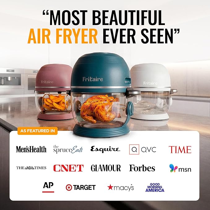 Non Toxic Air Fryer™ Pro | 9-in-1 Glass Air Fryer | Self-Cleaning | 5 Quart | Rotisserie and Tumbler | 400F Vortex For Even Cooking, BPA-Free Teflon Free, Recrisp, Roast, Bake, Sage