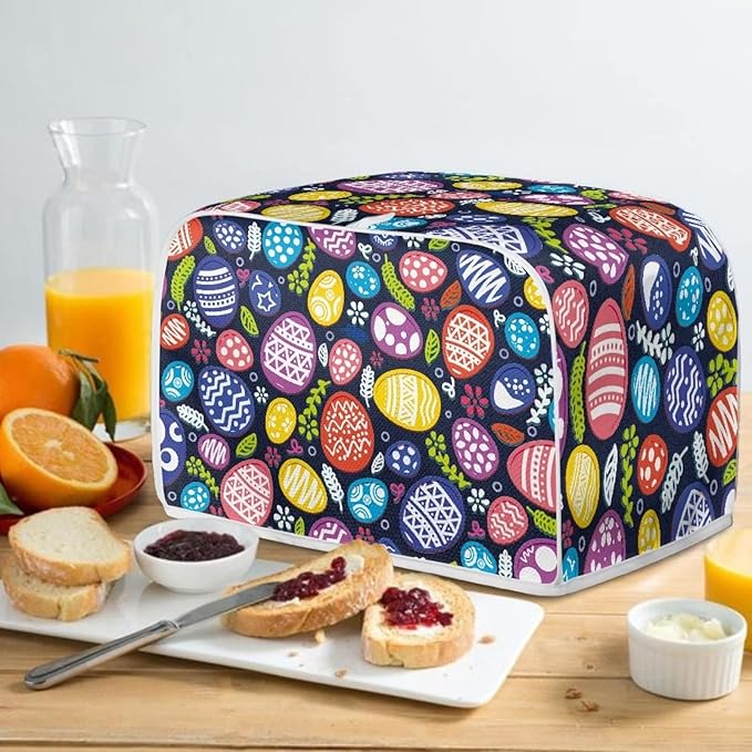 JEOCODY Easter Toaster Cover Egg Print Toaster Covers 4 Slice Wide Slot Dustproof Fingerprint Protectors and Greasy Protection Anti-sputtering Machine Washable Women Gift