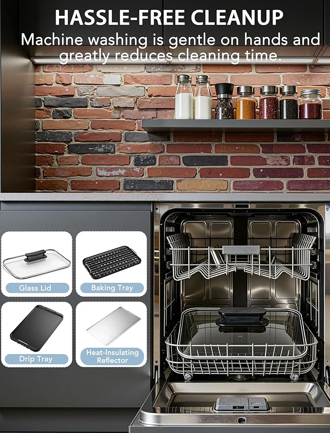 Smokeless Indoor Grill, COWSAR 1500W Electric Grill Indoor with Drip Tray & Tempered Glass Lid, Portable Non-Stick Korean BBQ Grill, 6-Level Control, 90 Min Auto Timer, Dishwasher Safe, Black