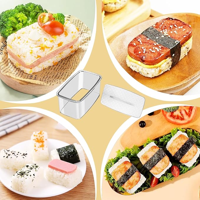 Musubi Press Mold Kit, 2 Pack Clear Musubi Maker with Stainless Steel 304 Luncheon Meat Slicer for SPAM (Clear)