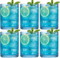 Physkoa Blue Ribbed Drinking Glasses Set of 6 – 9oz Vintage Blue Glassware, Embossed Ribbed Tumbler Cups for Iced Coffee, Water, Juice, Cocktail – Aesthetic Kitchen Glass Set
