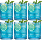 Physkoa Blue Ribbed Drinking Glasses Set of 6 – 9oz Vintage Blue Glassware, Embossed Ribbed Tumbler Cups for Iced Coffee, Water, Juice, Cocktail – Aesthetic Kitchen Glass Set