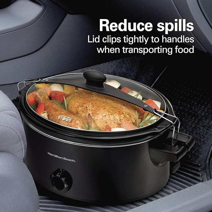 Hamilton Beach Stay or Go Portable Slow Cooker with Lid Lock, Dishwasher-Safe Crock, 6-Quart, Black 33261