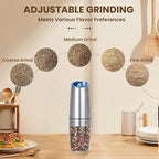 Gravity Electric Salt And Pepper Grinder, Automatic Salt And Pepper Grinder, Battery Powered (6 AAA Batteries Each), Adjustable Roughness, LED Light, 1 Pack, (Silver)