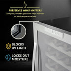 SCHMÉCKÉ 28 Bottle Compressor Wine Cooler Refrigerator w/Lock - Large Freestanding Wine Cellar For Red, White, Champagne or Sparkling Wine - 41f-64f Digital Temperature Control Fridge Stainless Steel