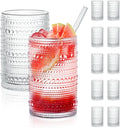 Hobnail Drinking Glasses Set of 12, 15 oz Large Capacity Highball Glasses with Straws Vintage Glasses Drinking Set, Embossed Beaded Glass Cups for Kitchen, Beer, Juice, Cocktail, Whiskey, Milk