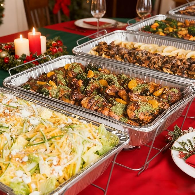 Aluminum Foil Pans 9x13 - Disposable Half Size Deep Steam Table Tin Foil Pans for Oven Baking Cake, Roasting Turkey, Food Prepping, Storing, Freezing, Chafing (25 Pack with Lids)