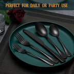 40 Pcs Black Silverware Set, Stainless Steel Flatware Set for 8, Food-Grade Cutlery Set, Mirror Polished Tableware Eating Utensils Set for Home Kitchen, Include Knife Fork Spoon Set, Dishwasher Safe