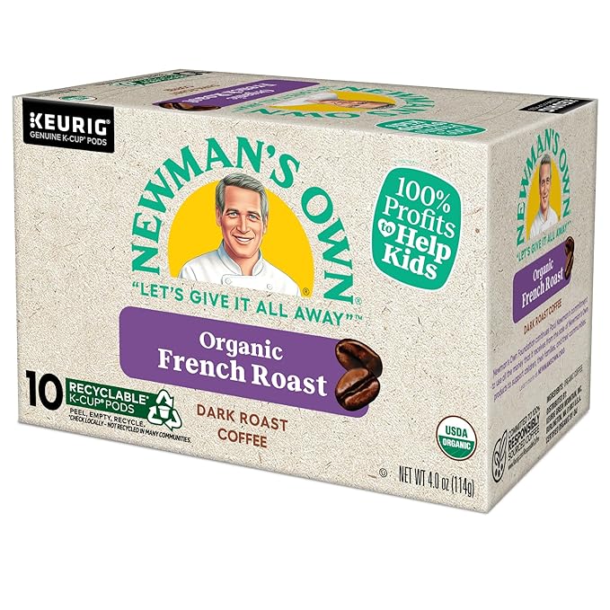Newman's Own Organic French Roast Coffee, Keurig Single Serve K-Cup Pods, Dark Roast Coffee, 60 Count, (6 Packs of 10)