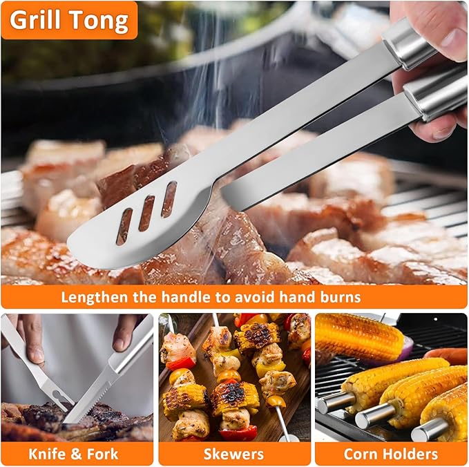 5-Piece BBQ Grill Accessories Set | Ultimate Grilling Tools for Men - Heavy Duty Stainless Steel BBQ Utensils Kit with Aluminum Case & Grill Brush for Dad (5pcs)