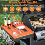 Silicone Grill Mat Compatible with Blackstone, BBQ Griddle Tools Mat with Drip Pad, Spatula Mat for Outdoor Kitchen Counter, Gifts for Men (Orange)