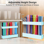 9.5” Large Acrylic Straw Holder for Cabinet Door, Reusable Adjustable Two-Part Straws Organizer with Ultra Sticky Adhesive Strips, 2026 Straw Storage for Kitchen Cupboard (Mint Blue)