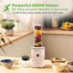 Mix&Shake Blender, 20 oz Portable Blender, 600W Motor, Pulse, ON/OFF, Stainless Steel Blades, Shakes, Sauces, Smoothie Maker, (1) 20 oz To-Go Bottle, (2) 10 oz Glass Jars, Pink, MSKM-600 2PS