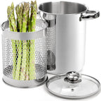AVLA Asparagus Pot, 4 Quart Stainless Steel Steamer Cooker, Vegetable Asparagus Cooker with Removable Basket and Lid for Pasta, Spaghetti, Boiled Eggs, Shrimp, Oil Deep Fry Pan for French Fries