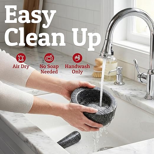 Priority Chef Heavy Duty Large 2 Cup Mortar and Pestle Set,100% Granite, Non Slip Base, Make Fresh Guacamole, Salsa, Pesto, Stone Grinder Bowl, Herb Crusher, Spice Grinder, 6.3 Inch Size, Black