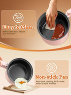 Topwit Hot Pot Electric with Steamer, 1.5L Ramen Cooker, Non-Stick Sauté Pan, Portable Cooking Pot, Electric Cooker with Dual Power Control, BPA Free, Over-Heating & Boil Dry Protection, Pink