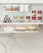 2Pack Under Shelf Storage Basket Organizer Expandable Width Add-On Space Saver Hanging Under Cabinet Pantry Kitchen Countertop Desktop Board Slide-In White Heavy-Duty Metal Higher & Wider Size