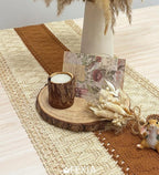 FEXIA Boho Table Runner for Home Decor with Tassels 60 Inches Long,Caramel Farmhouse Rustic Table Runner Macrame Burlap Table Decoration for Living Room Bridal Shower(12x60 Inches)