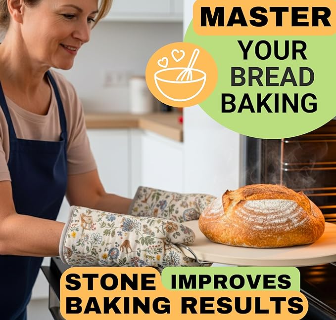 16 inch Baking Stone For Oven - Round Pizza Stone with Handles and Dough Tool - Baking Stone for Bread - Pizza Stones for Oven and Grill - Cooking Gifts for Food Lovers