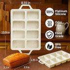 2-Pack Silicone Mini Loaf Pans for Baking Bread – 8-Cavity Nonstick Baking Molds with Metal-Reinforced Handles – BPA-Free, Odor-Resistant Silicone mini bread loaf pans for Cakes & Meatloaf – Cream