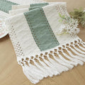 FEXIA Sage Green Table Runner 90 Inches Long with Tassels Boho Macrame Farmhouse Table Runners for Home Decor Party Bohemian Rustic Bridal Shower Dining Decor (12x90 Inches)