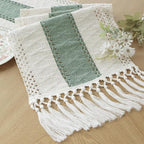 FEXIA Sage Green Table Runner 90 Inches Long with Tassels Boho Macrame Farmhouse Table Runners for Home Decor Party Bohemian Rustic Bridal Shower Dining Decor (12x90 Inches)