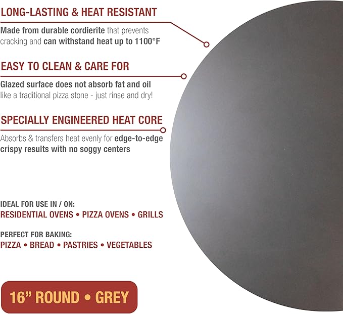 Old Stone Pizza Kitchen Glazed Round Pizza Stone for Oven and Grill, 16 inch