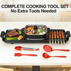Electric Hot Pot and Grill Combo, Korean BBQ Indoor Smokeless Grill with Nonstick Surface,Large Tabletop Cooker for Family & Party, Includes Cooking Tool Set (Ladle, Strainer, Tongs, Oil Brush)