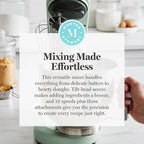 Martha Stewart  Tilt-Head Stand Mixer, 12 Speed, 5.3QT Stainless Steel Bowl, Splash Guard with Pour Chute, Whisk, Dough Hook, Flat Beater, Electric Kitchen Baking Mixer, Bread, Cake, Whip, Honeydew